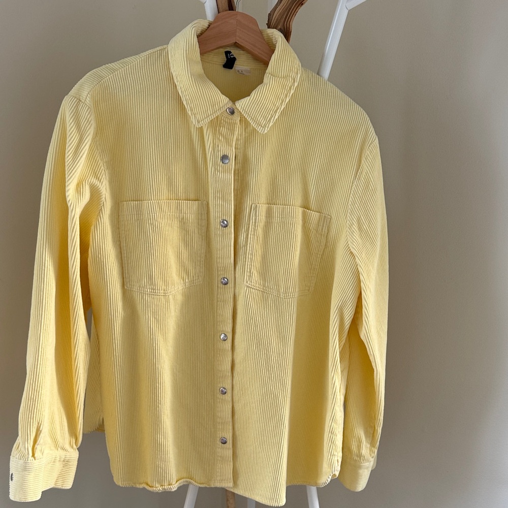 Yellow Button-Up Shirt Cotton Corduroy